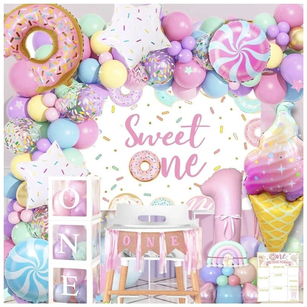 Daidle Sweet One Birthday Decorations for Girls, 128Pcs Birthday Party Kit